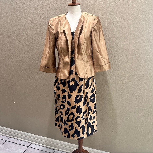 Gold Blazer with Leopard Print Dress Dana Kay Evenings Party Wedding Guest Suit - Picture 2 of 12